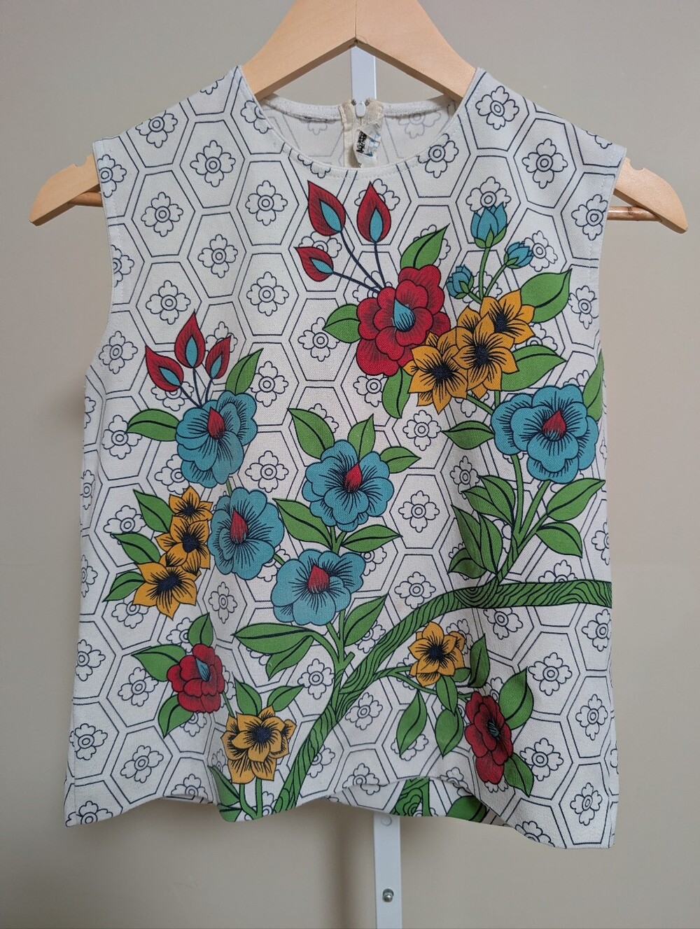 1980s Miss Moly Floral Sleeveless Top S Made in Singapore Mod Cottagecore